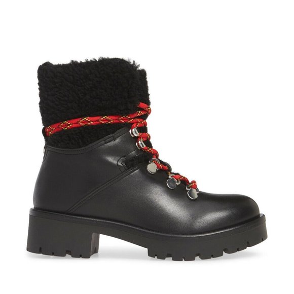 $600 AQUATALIA Jamie Genuine Shearling Cuff Bootie MOTO WINTER BLACK 8 (P20)